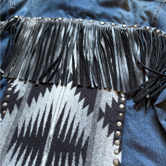 Upcycled Fringe Denim Jacket with Pendleton Wool - Picture 3 of 4